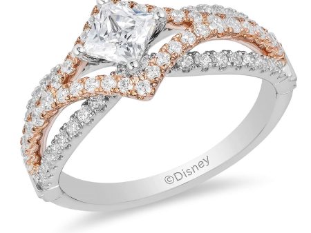 Enchanted Disney Fine Jewelry 14K White Gold and Rose Gold with 1 CTTW Aurora Engagement Ring Online Sale