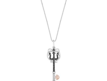 Enchanted Disney Fine Jewelry 14K Rose Gold over Sterling Silver with Black Rhodium 1 8 CTTW Ursula Key Pendant Necklace on Sale