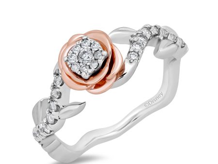 Enchanted Disney Fine Jewelry 14K White Gold and Rose Gold 1 4 CTTW Belle Promise Ring Online Sale