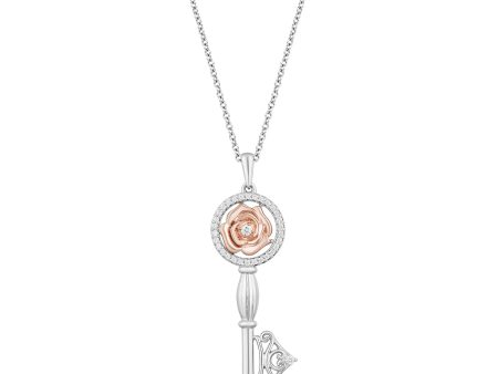 Enchanted Disney Fine Jewelry 14K Rose Gold Over Sterling Silver with 1 6 CTTW Belle Rose Key Pendant Necklace Hot on Sale