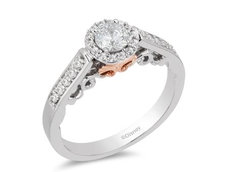 Enchanted Disney Fine Jewelry 14k White Gold  and Rose Gold with 1 2 CTTW Ariel Shell Engagement Ring on Sale