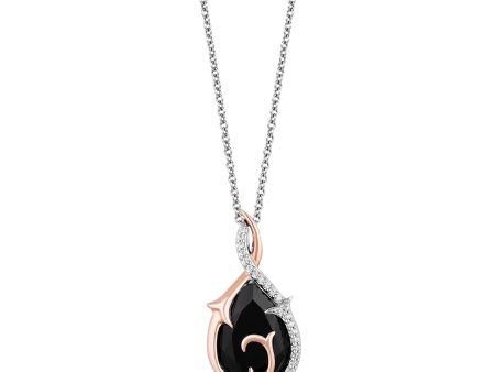 Enchanted Disney Fine Jewelry 10K Rose Gold and Sterling Silver with 1 10 CTTW Diamonds with Black Spinel Maleficent Pendant Necklace Hot on Sale