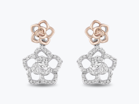 Enchanted Disney Fine Jewelry 14K Rose Gold Over Sterling Silver 1 4 CTTW Belle Rose Earrings For Sale