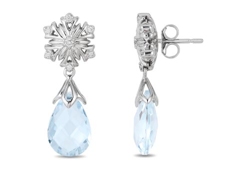 Enchanted Disney Fine Jewelry 14K White Gold With 1 10 CTTW Diamond and Aquamarine Elsa Snow Flake Earrings Online now