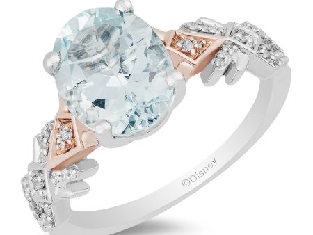 Enchanted Disney Fine Jewelry 10K White Gold and Rose Gold with 1 6 CTTW Diamond and Aquamarine Elsa Engagement Ring Supply