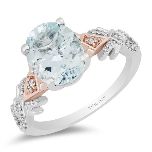 Enchanted Disney Fine Jewelry 10K White Gold and Rose Gold with 1 6 CTTW Diamond and Aquamarine Elsa Engagement Ring Supply