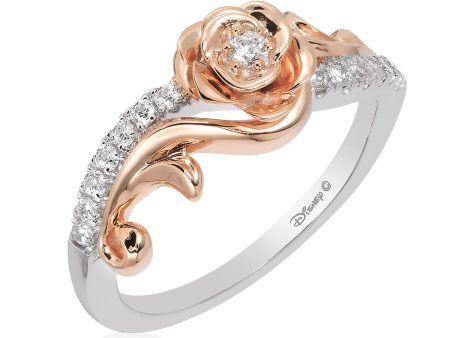 Enchanted Disney Fine Jewelry 10K White Gold  and Rose Gold 1 5 CTTW Belle Rose Ring Hot on Sale