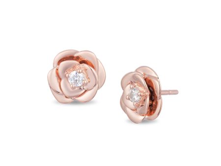 Enchanted Disney Fine Jewelry 10K Rose Gold with 1 10 CTTW Belle Stud Earrings on Sale