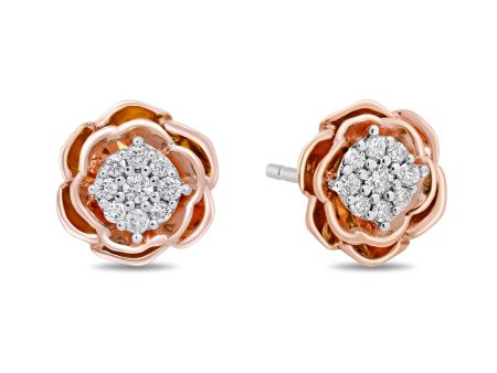 Enchanted Disney Fine Jewelry 14K Rose Gold over Sterling Silver 1 5 CTTW Belle Rose Stud Earrings Supply