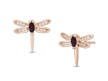 Enchanted Disney Fine Jewelry 14K Rose Gold over Sterling Silver with 1 15 CTTW Diamond And Rhodolite Garnet Mulan Dragonfly Earrings Online now