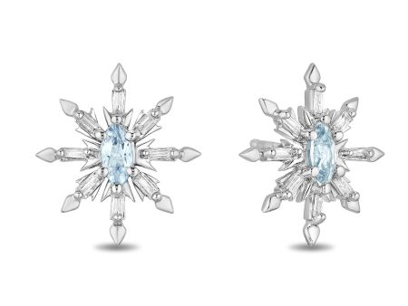 Enchanted Disney Fine Jewelry 10K White Gold with 1 5 CTTW Diamond And Aquamarine Elsa Earrings For Discount