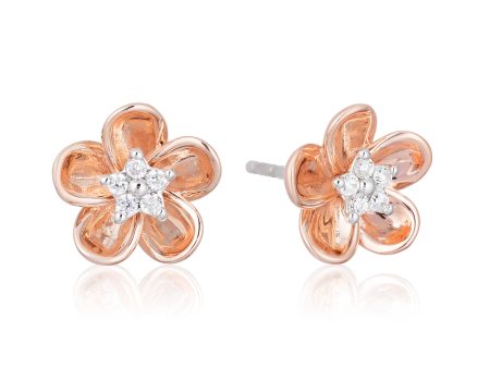 Enchanted Disney Fine Jewelry 10K Rose Gold and Sterling Silver 1 15 CTTW Diamond Plum Blossom Mulan Earrings Online now