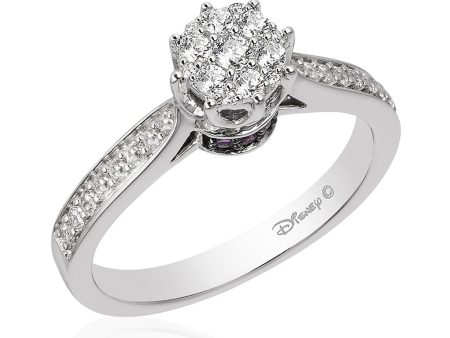 Enchanted Disney Fine Jewelry 10K White Gold with 1 3 CTTW Diamonds and Amethyst Ariel Engagement Ring Hot on Sale