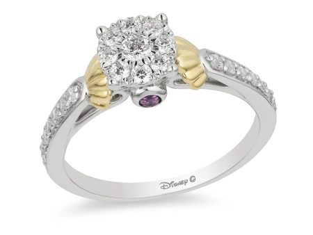 Enchanted Disney Fine Jewelry 10K White Gold and Yellow Gold 1 2 CTTW Diamond And Amethyst Ariel Engagement Ring Sale