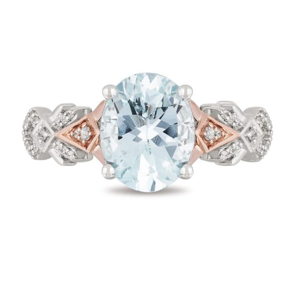 Enchanted Disney Fine Jewelry 10K White Gold and Rose Gold with 1 6 CTTW Diamond and Aquamarine Elsa Engagement Ring Supply