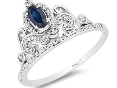 Enchanted Disney Fine Jewelry 14K White Gold With 1 6 CTTW Diamond with Blue Sapphire Cinderella Tiara Ring Hot on Sale