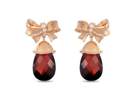 Enchanted Disney Fine Jewelry 14k Rose Gold 1 15 CTTW Diamond and Garnet Snow White Bow Earrings Discount