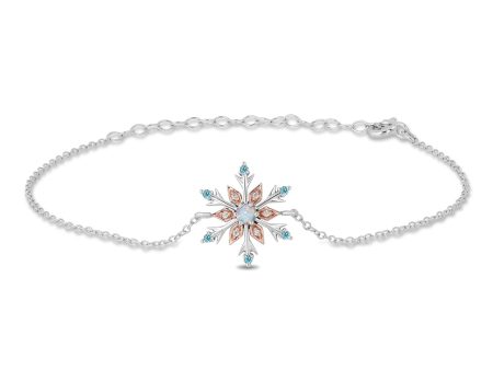 Enchanted Disney Fine Jewelry 14K Rose Gold Over Sterling Silver with Diamond Accent with Swiss Blue Topaz and Created Opal Elsa Bracelet Supply