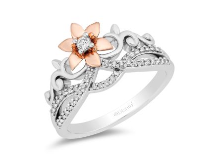 Enchanted Disney Fine Jewelry 14K Rose Gold Over Sterling Silver with 1 5 CTTW Diamond Rapunzel Fashion Ring For Sale