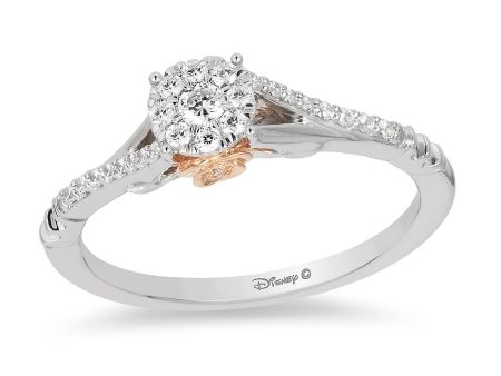 Enchanted Disney Fine Jewelry 10K White Gold and Rose Gold 1 5 CTTW Belle Promise Ring For Sale