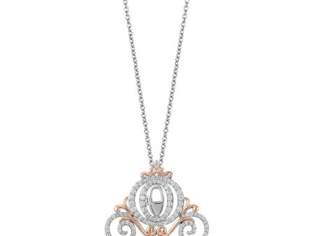 Enchanted Disney Fine Jewelry 10K White Gold and Rose Gold with 1 2 CTTW Diamonds Cinderella Carriage Pendant Necklace Sale