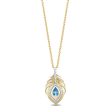 Enchanted Disney Fine Jewelry 10K Yellow Gold with 1 8 CTTW Diamonds and Swiss Blue Topaz Jasmine Peacock Feather Pendant Necklace Fashion