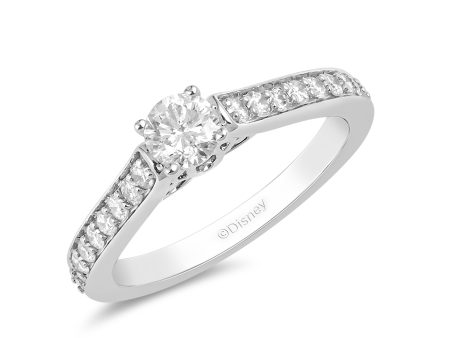 Enchanted Disney Fine Jewelry 10K White Gold with 1 2 CTTW Cinderella Engagement Ring For Cheap