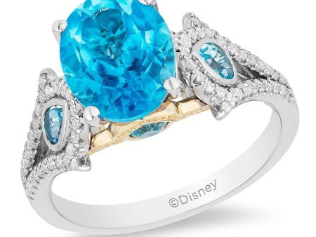 Enchanted Disney Fine Jewelry 14K White Gold and Yellow Gold with 1 5 CTTW Diamond and Swiss Blue Topaz Jasmine Ring For Cheap