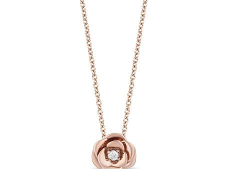 Enchanted Disney Fine Jewelry 10K Rose Gold with 1 20 CTTW Diamond Belle Rose Necklace For Sale