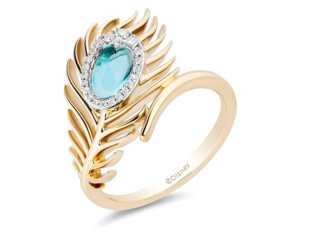 Enchanted Disney Fine Jewelry 10K Yellow Gold with 1 10 CTTW Diamond and Swiss Blue Topaz Aladdin Live Action Ring For Cheap