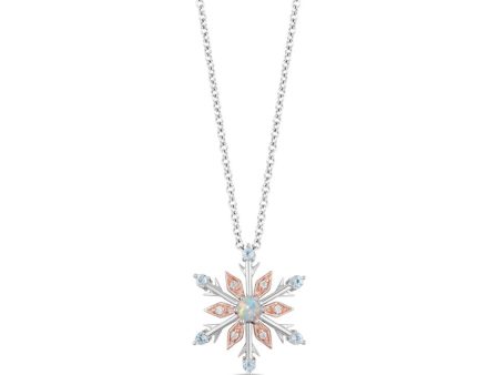 Enchanted Disney Fine Jewelry 14K Rose Gold over Sterling Silver with 1 20 CTTW Diamond with Swiss Blue Topaz And Created Opal Elsa Pendant Necklace Cheap