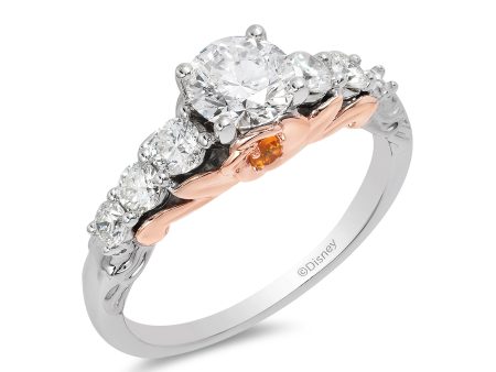 Enchanted Disney Fine Jewelry 14K White Gold and Rose Gold with 1 1 4 CTTW Diamond with Citrine Belle Engagement Ring Online Hot Sale