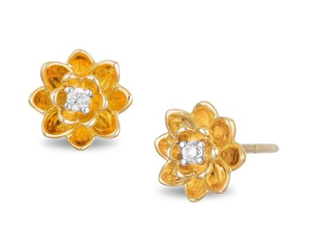 Enchanted Disney Fine Jewelry 10k Yellow Gold 1 20 CTTW Tiana Water Lily Earrings For Discount