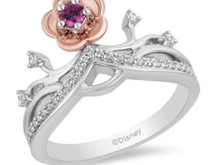 Enchanted Disney Fine Jewelry 14K Rose Gold over Sterling Silver 1 7 CTTW Diamond and Rhodolite Garnet Mulan Tiara Ring Online Sale