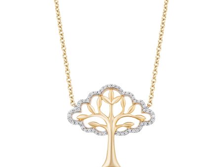 Enchanted Disney Fine Jewelry 10K Yellow Gold with 1 8 CTTW Pocahontas Tree Necklace Discount