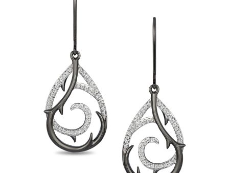 Enchanted Disney Fine Jewelry Black Rhodium on Sterling Silver with 1 5 CTTW Diamond Maleficent Earrings Online now