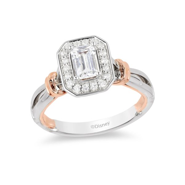 Enchanted Disney Fine Jewelry 14K White Gold and Rose Gold with 5 8 CTTW Snow White Engagement Ring Hot on Sale