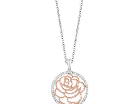 Enchanted Disney Fine Jewelry 14K Rose Gold Over Sterling Silver with 1 5 CTTW Diamonds Belle Rose Pendant Necklace Fashion