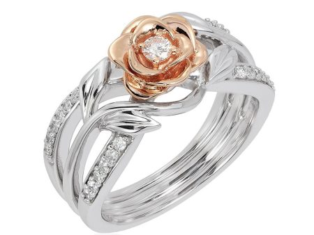 Enchanted Disney Fine Jewelry 14K White Gold and Rose Gold 1 4 CTTW Belle Fashion Ring Discount