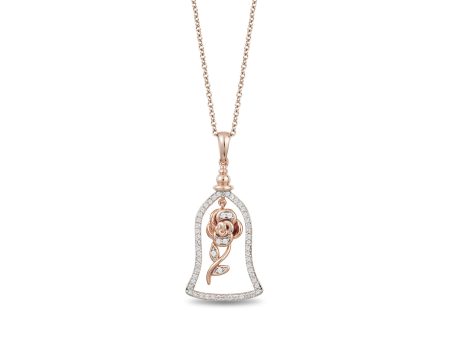 Enchanted Disney Fine Jewelry 14K Rose Gold 1 4 CTTW Belle Bell Jar Pendant Necklace Hot on Sale