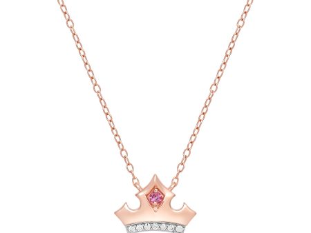 Enchanted Disney Fine Jewelry 10K Rose Gold with 1 20 CTTW Diamond and Pink Topaz  Aurora Tiara Necklace For Sale