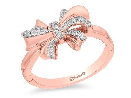 Enchanted Disney Fine Jewelry 10K Rose Gold 1 10 CTTW Snow White Bow Ring Hot on Sale