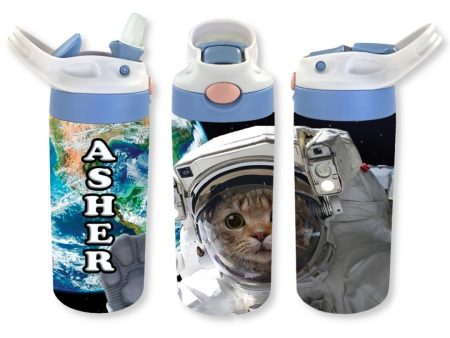 Personalized Kids  12oz Double Walled Stainless Steel Bottle - Space Cat on Sale