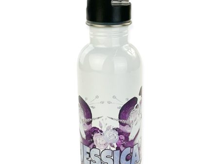 Personalized 20oz Stainless Steel Water Bottle with Straw - Floral Unicorn For Sale