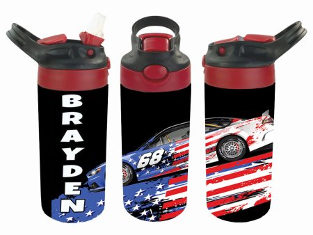 Personalized Kids  12oz Double Walled Stainless Steel Bottle - Americana Racing Hot on Sale