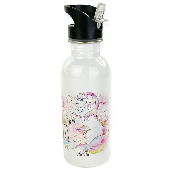 Personalized 20oz Stainless Steel Water Bottle with Straw - Unicorn Sparkle Fashion