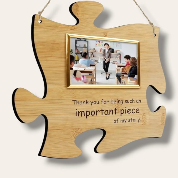 Wooden puzzle piece with picture personalized TEACHER plaque Discount