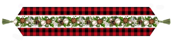 Canvas printed Christmas table runner (plaid) For Cheap