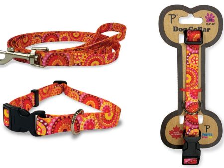 Dog Collar and Leash in BOHO Pink and Orange Circles Online Hot Sale