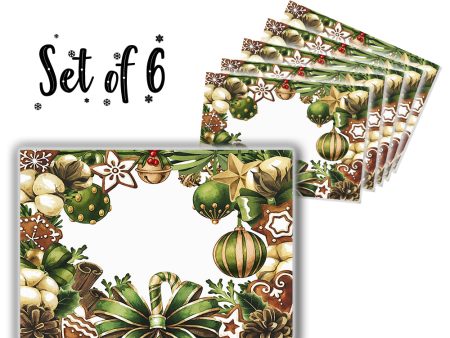 Canvas Printed tablemats (Set of 6).. Green Christmas ornaments Online Sale